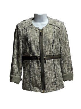 Etcetera Womens Tweed Zip-Up Jacket Size 4 Gilded Gray Black Cotton Acetate